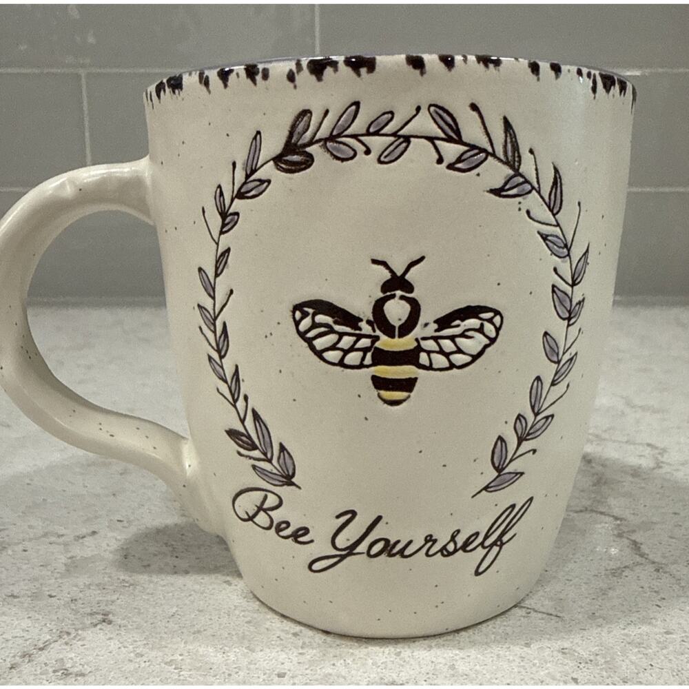 BEE YOURSELF 18oz Purple Inside Spectrum Designz Stoneware Coffee Mug Cup NEW